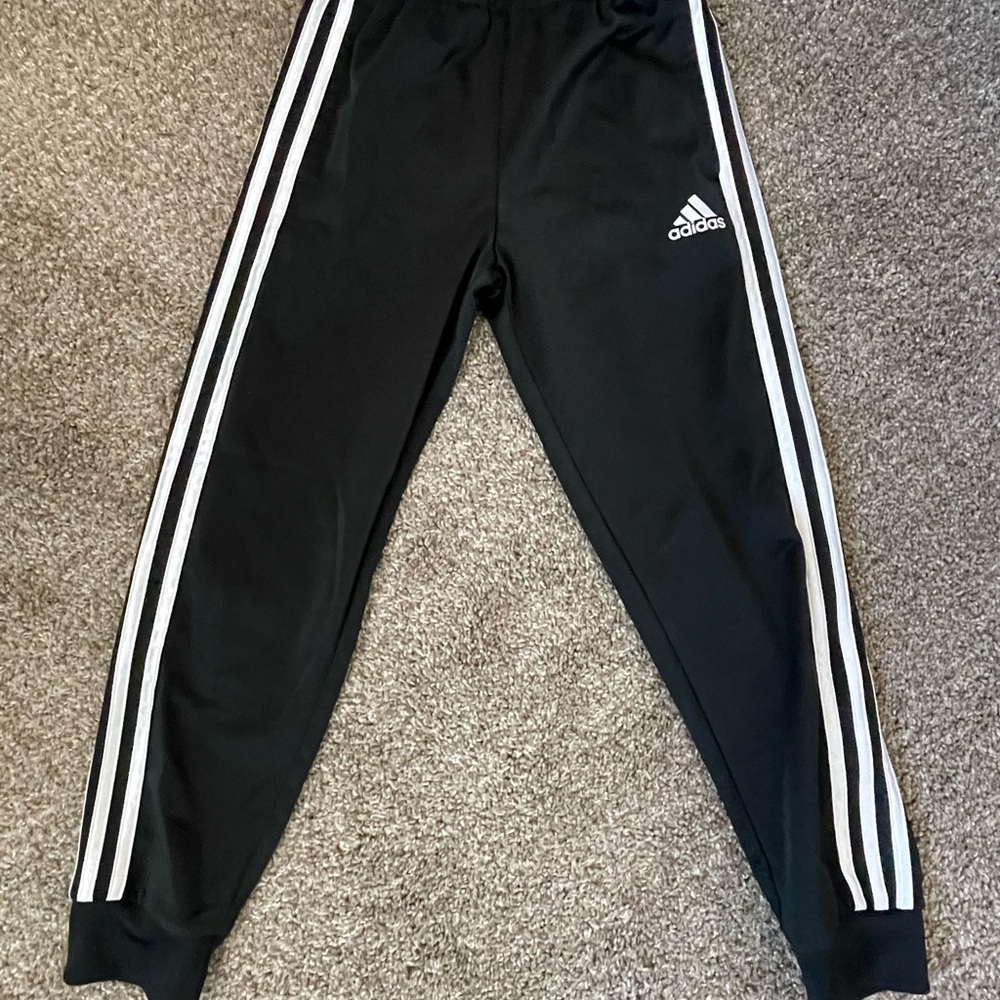 Adidas Kids Black Joggers with White Stripes